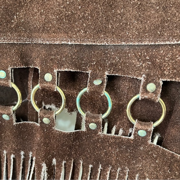 Vintage Suede Leather Brown Fringe Hippie Vest - Picture 5 of 7